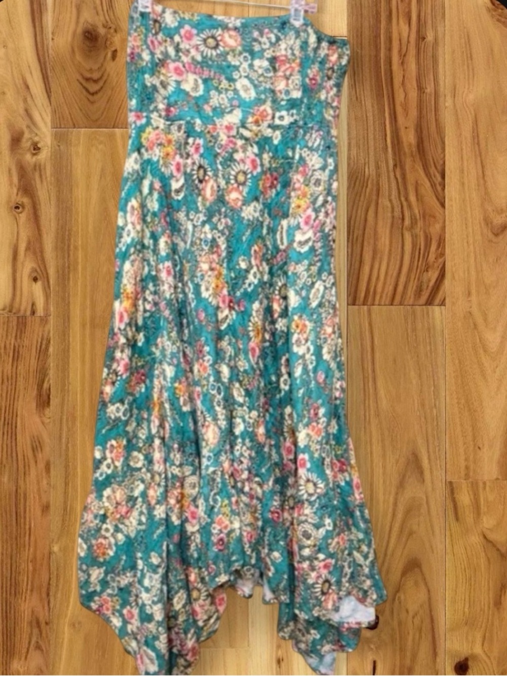 NATURAL LIFE Teal Floral Asymmetrical Handkerchief Skirt